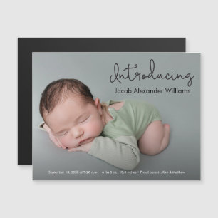 Modern Introducing Script Custom Baby boy Photo Magnetic Invitation