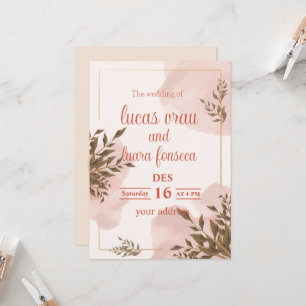 modern invitation in an elegant white and pink