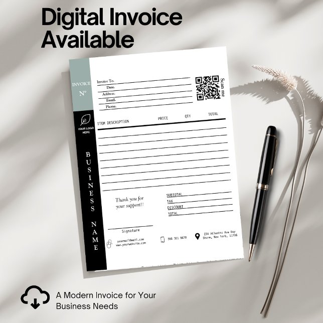 Modern Invoice Sales Receipt Small Business Card (qr codeform business quotation paid invoice office modern receipt book)