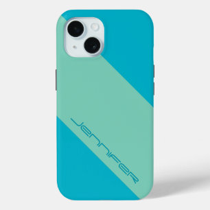 Modern iPhone 15 Case Blue and Green One Stripe