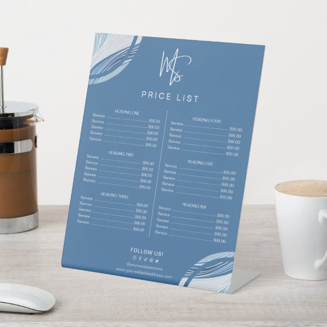 Modern Iridescent Blue Gradient Price List Pedestal Sign (In SItu)