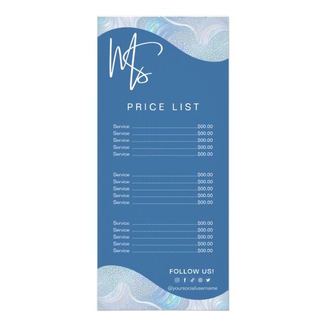 Modern Iridescent Blue Gradient Price List Rack Card (Front)