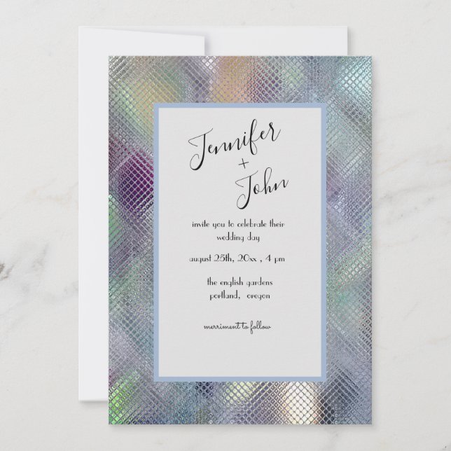 Modern Iridescent Glass Look Wedding Invitation (Front)