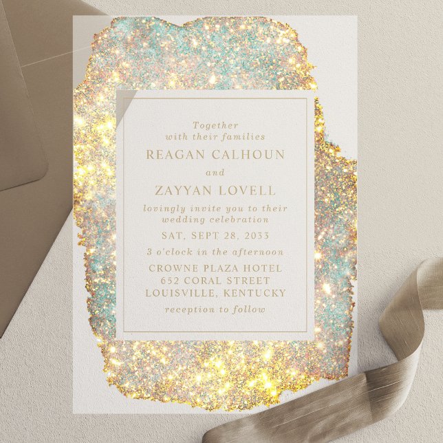 Modern Iridescent Glitter Wedding Vellum Invitations (Creator Uploaded)