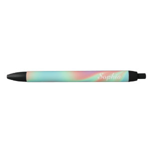 Modern Iridescent Holographic Aura Name Black Ink Pen