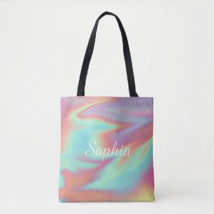 Modern Iridescent Holographic Aura Name Tote Bag