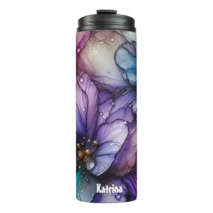 Modern Iridescent Lilac Flowers  Thermal Tumbler