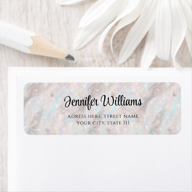 Modern  Iridescent Opal Stone Elegant Return Address Label (Insitu)