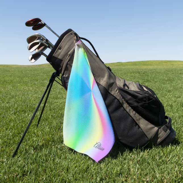 Modern iridescent pastel rainbow coloured,  golf towel (Green)