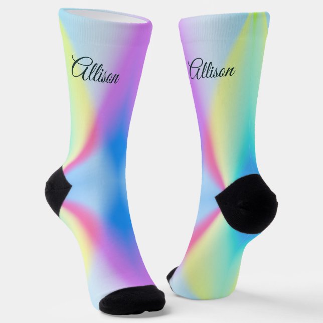 Modern iridescent pastel rainbow coloured socks (Angled)