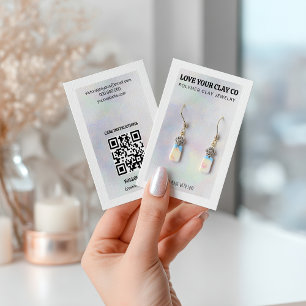 Modern Iridescent Pearl QR Code Jewellery Earring Business Card