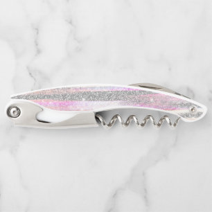 Modern Iridescent & Silver Glitter Strokes Stripes Corkscrew