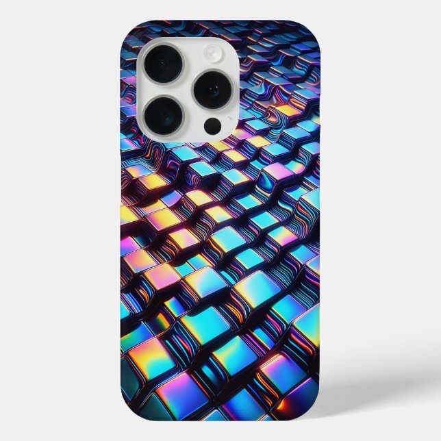 Modern Iridescent Wavy Grid Phone Case Futuristic (Back)