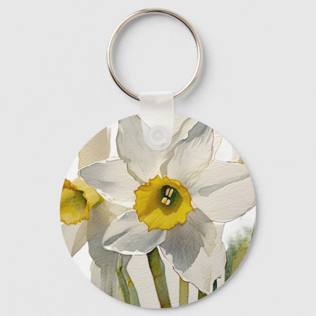 Modern Iris Watercolor Flowers Key Ring (Front)