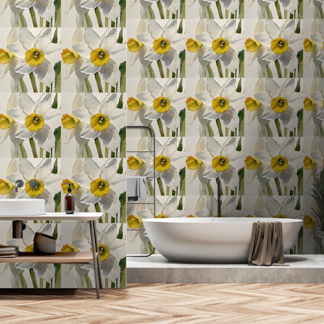 Modern Iris Watercolor Flowers Wallpaper (Bathroom)