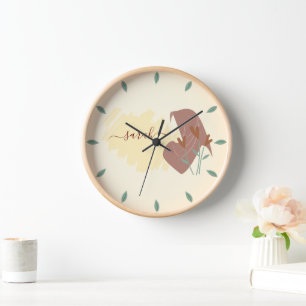 Modern Islamic Botanical Minimal Monogram Name Clock