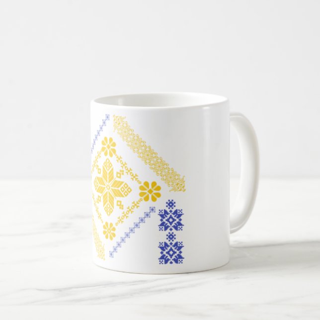 Modern Islamic Mosaic Yellow and Blue Tile Pattern Coffee Mug (Front Right)