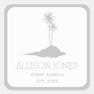 Modern Island Beach Address Sticker - Grey