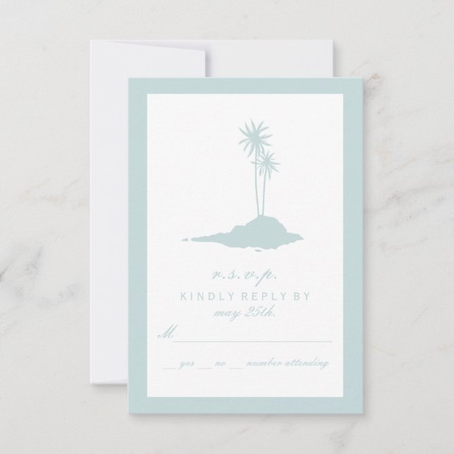 Modern Island Beach Wedding RSVP - Blue (Front)