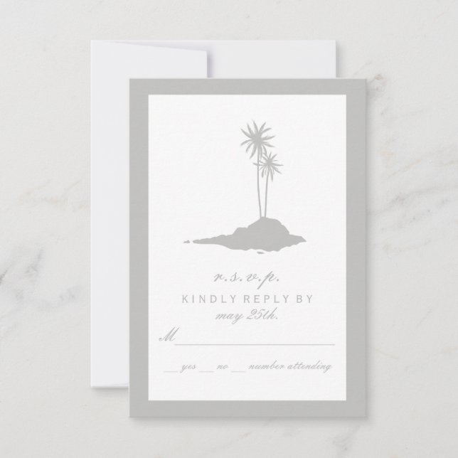 Modern Island Beach Wedding RSVP - Grey (Front)