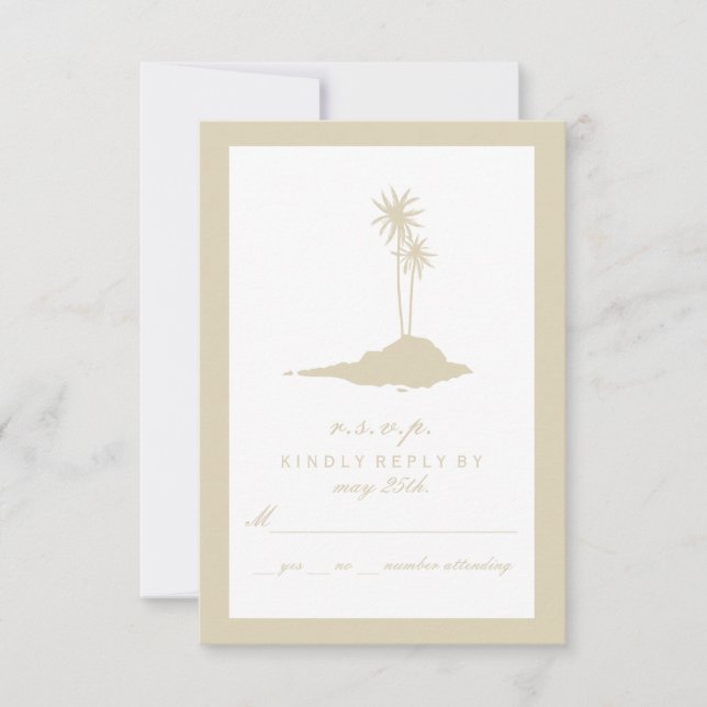Modern Island Beach Wedding RSVP - Sand Card (Front)