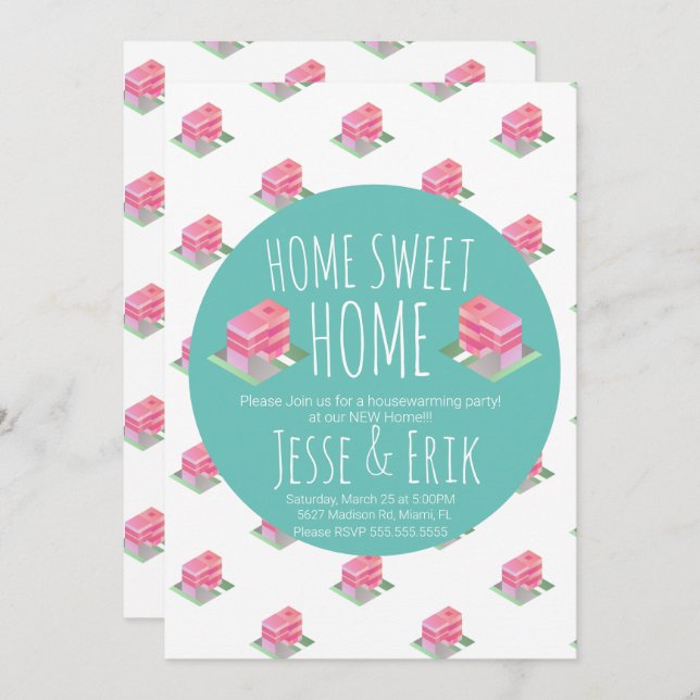 Modern Isometric Homes Housewarming Party Invitation (Front/Back)