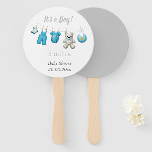 Modern it’s a Boy Cute Blue Grey Baby Shower  Hand Fan