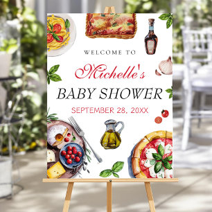 Modern italian italy food baby shower welcome sign