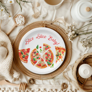 Modern Italian Pizza Party Slice Slice Baby Shower Paper Plate