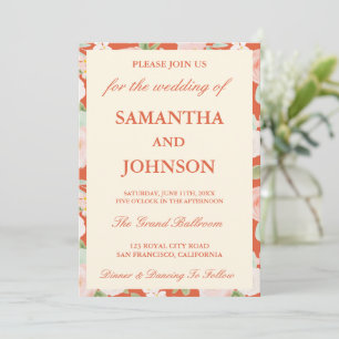 Modern Italian Sunset Vintage Ivory Floral Wedding Invitation