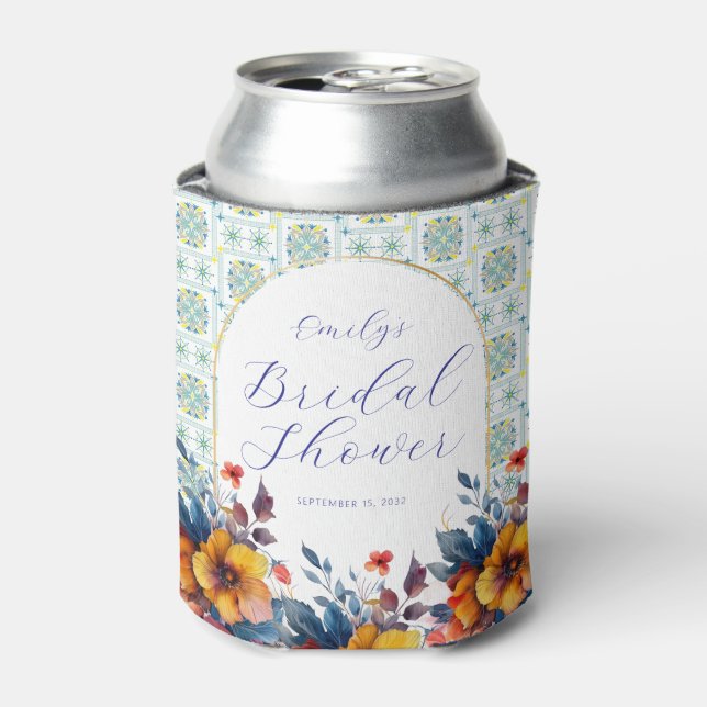 Modern Italian Tiles Blue Floral Cooler (Can Front)