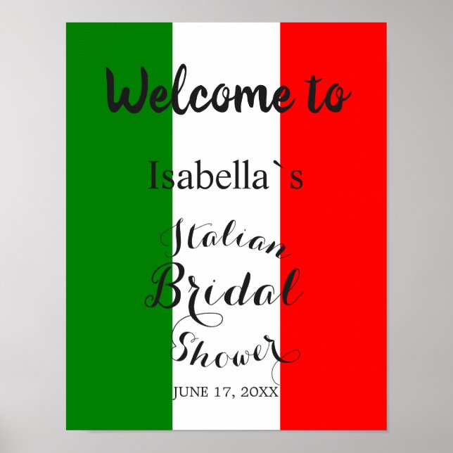 Modern Italy Italian Bridal Shower Sign (Front)