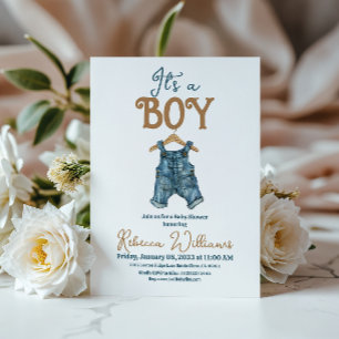 Modern It's a Boy Denim Blue Jean Baby Shower Invitation