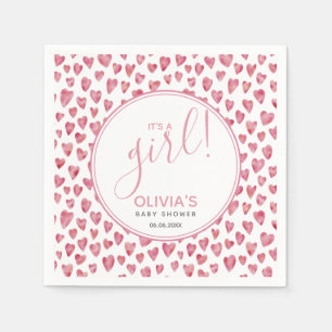Modern It's a Girl Pink Heart Baby Shower Napkin
