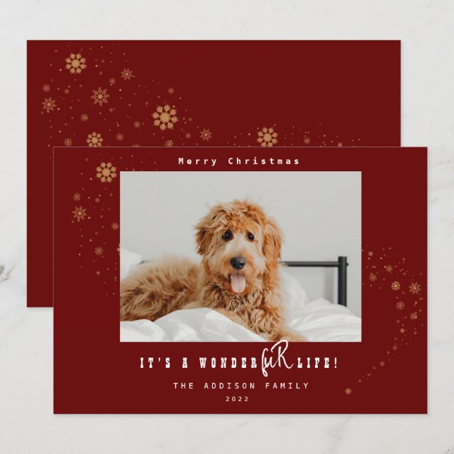 Modern It's A WonderFUR Life Pet Photo Christmas H Holiday Card (Front/Back)