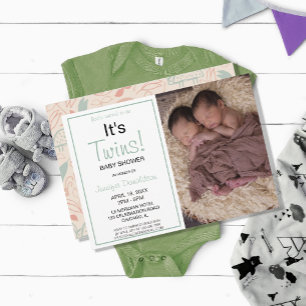 Modern It's Twins!  Baby Shower Photo Invitation