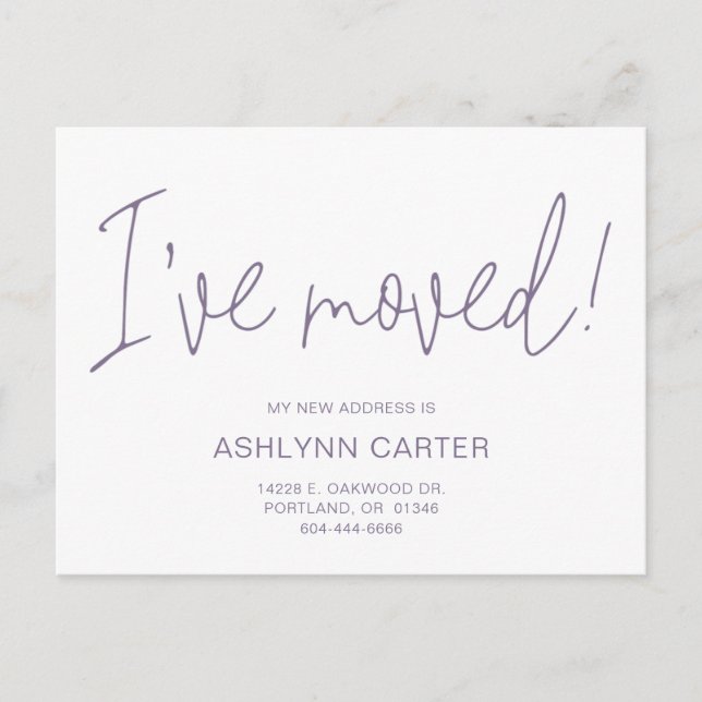 Modern I've Moved New Home Purple Announcement Postcard (Front)