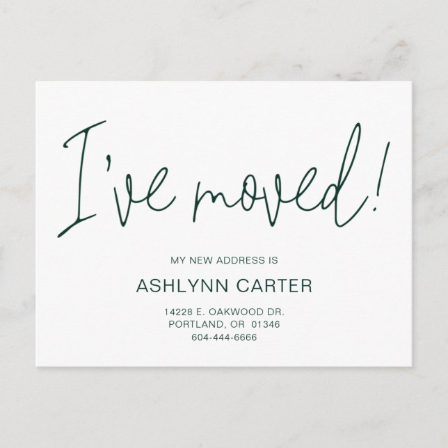 Modern I've Moved New Home Teal Announcement Postcard (Front)
