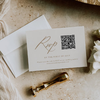 Modern Ivory and Gold Calligraphy Wedding QR code RSVP Card