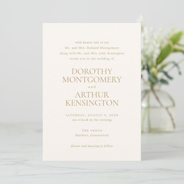 Modern Ivory and Gold Elegant Wedding Invitation (Standing Front)