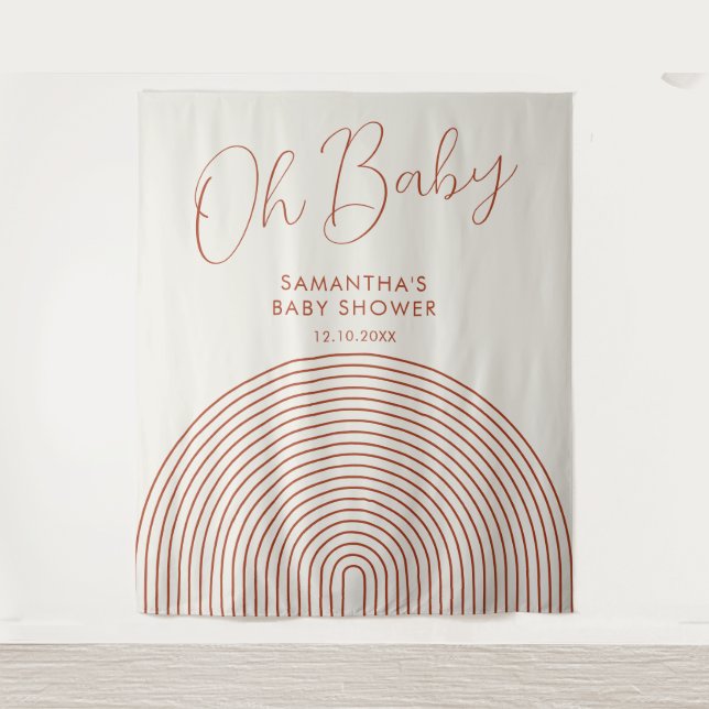 Modern ivory Baby Shower Backdrop Tapestry (Front)
