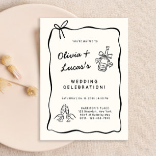 Modern Ivory & Black Hand-Drawn Wedding  Invitation