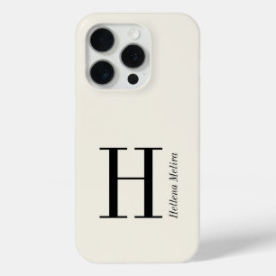 Modern Ivory Black Monogram Name iPhone 15 Pro Case