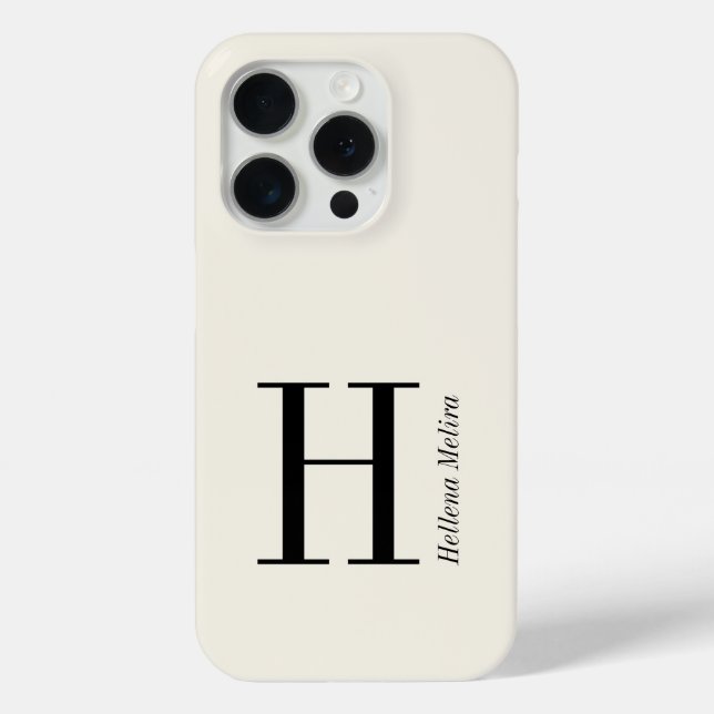 Modern Ivory Black Monogram Name Case-Mate iPhone Case (Back)