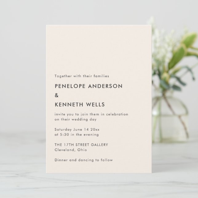 Modern Ivory Black Wedding Minimalist Simple  Invitation (Standing Front)