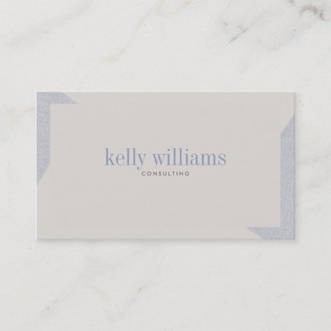 Modern Ivory & Blue-Grey Geometric Corners Business Card (Front)