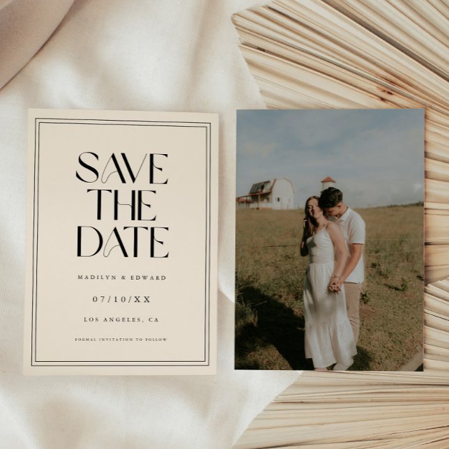 Modern Ivory Bold Typography Wedding Photo Save The Date (Creator Uploaded)