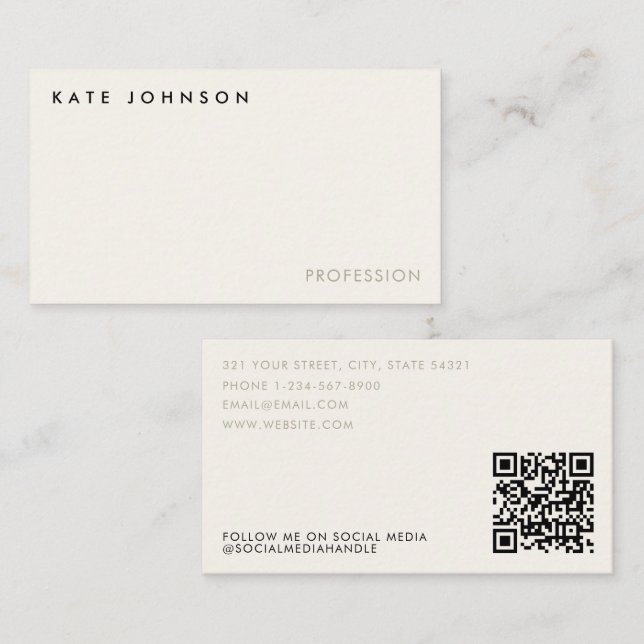 Modern Ivory Business Professional QR Code  Busine Business Card (Front/Back)
