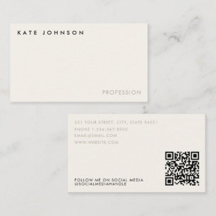 Modern Ivory Business Professional QR Code  Busine Card