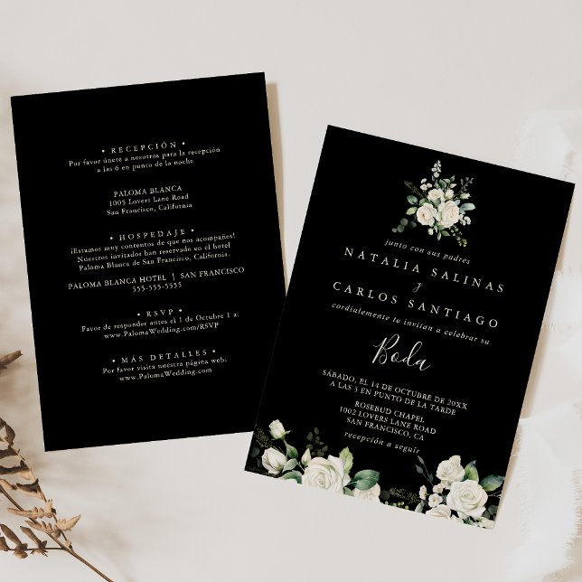 Modern Ivory Floral Spanish Front & Back Wedding  Invitation (Creator Uploaded)